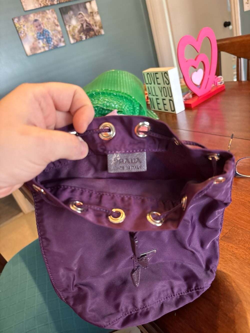Prada Purple Tessuto Nylon Drawstring Pouch Bucket Bag - Picture 3 of 4